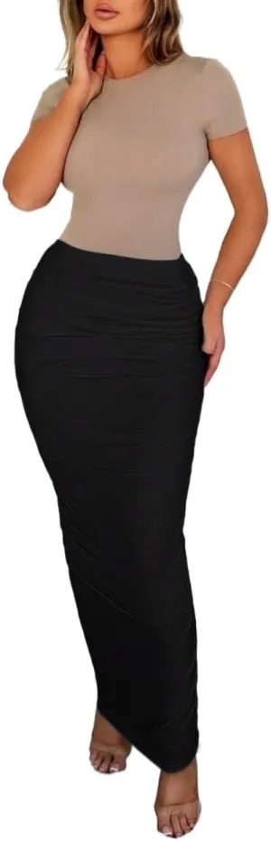 Skirts for Women Trendy Summer 2025 Bodycon Pleated Maxi Elegant Knit Midi Skirt