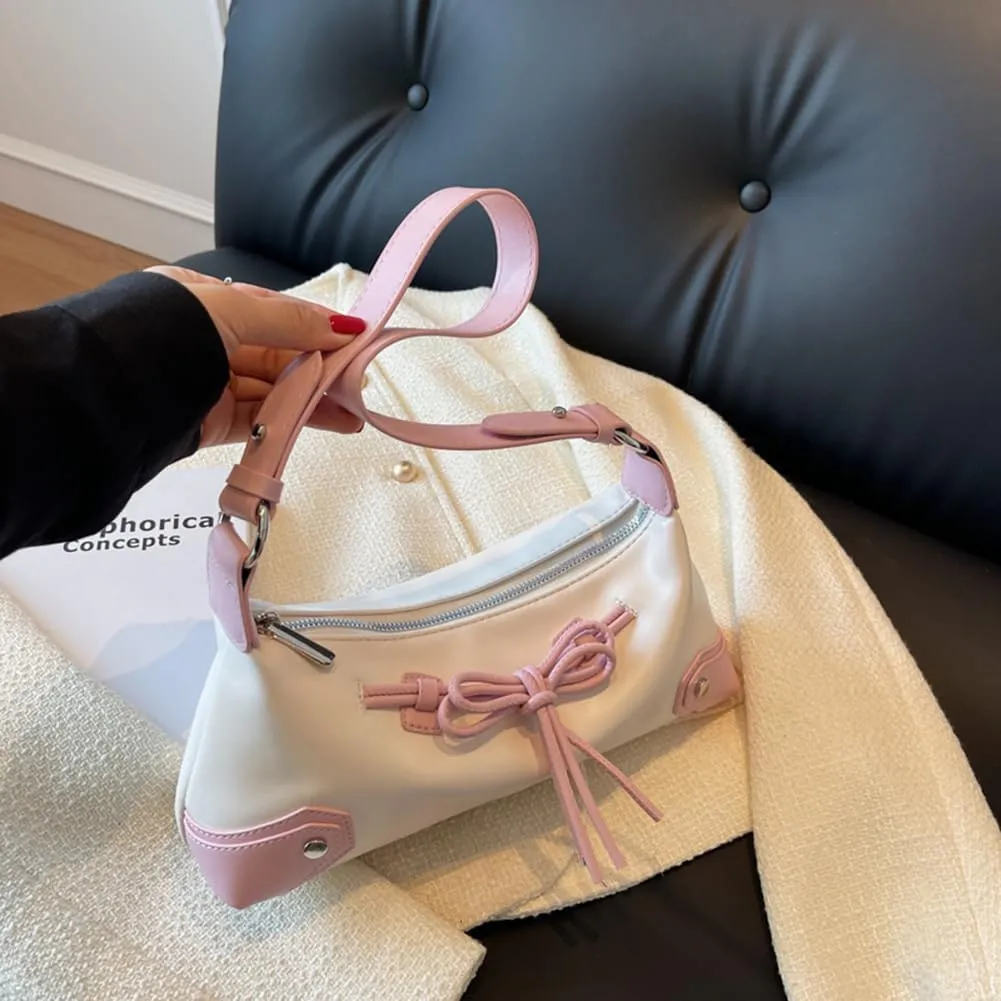Small Shoulder Bag for Women Bow Purse Clutch Handbag PU Leather Coquette Hobo Bag Chic Bow Tie Shoulder Purse