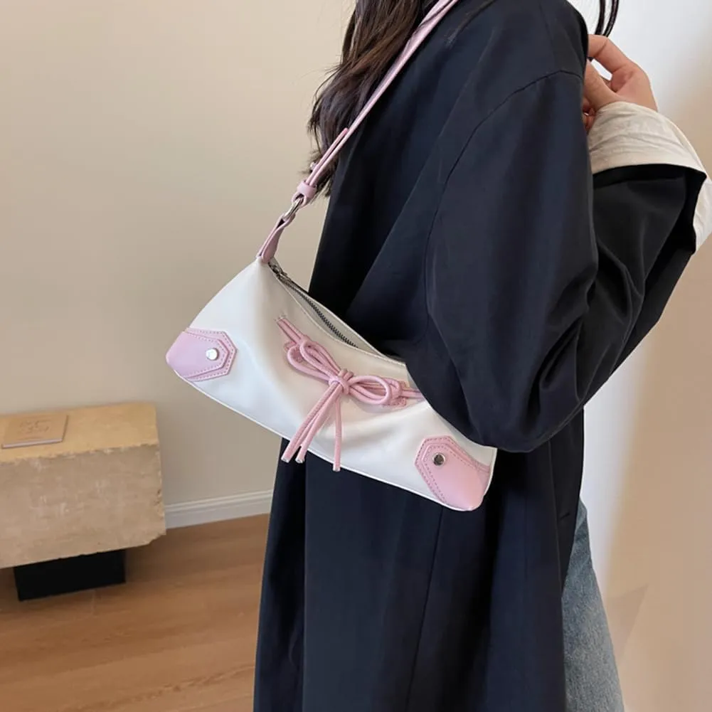 Small Shoulder Bag for Women Bow Purse Clutch Handbag PU Leather Coquette Hobo Bag Chic Bow Tie Shoulder Purse