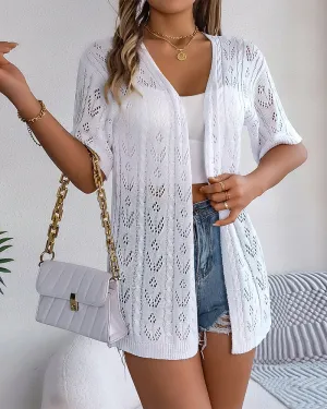 Solid color hollow short sleeve elegant cardigan