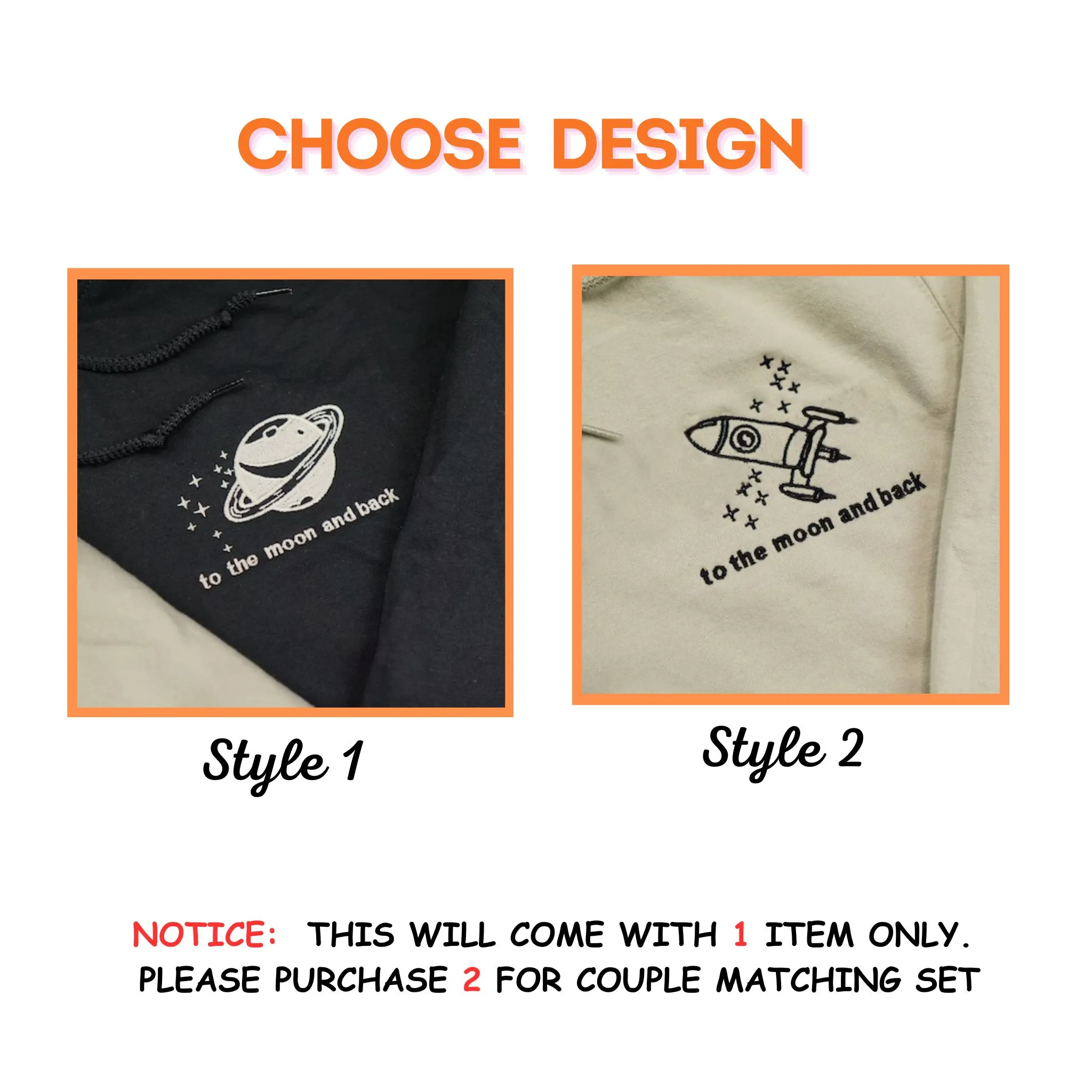 Space And Moon Sweatshirt or Hoodie Matching, Personalized Embroidered Valentine's Day Gift Ideas For Him Her