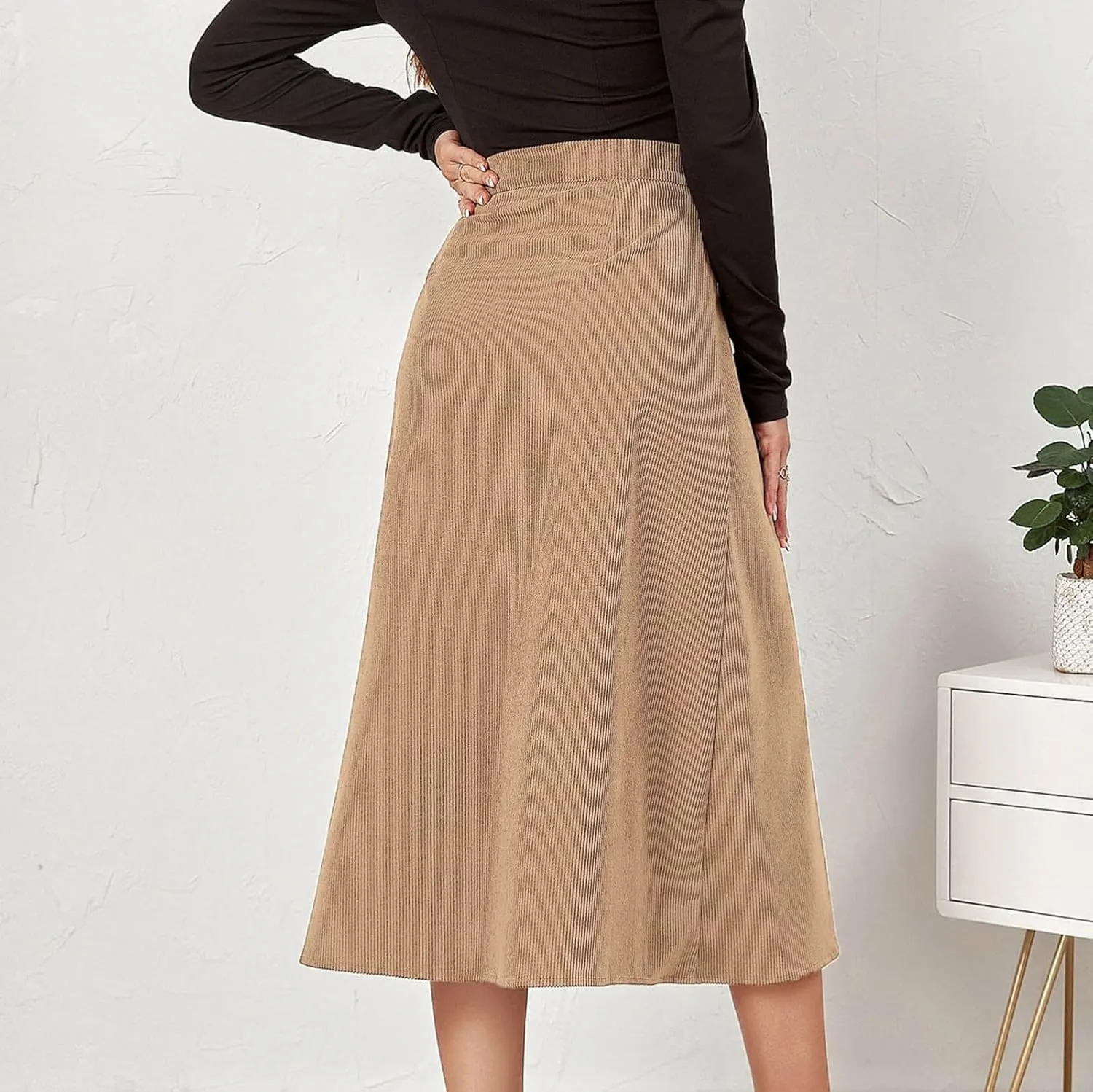 Summer Skirts for Women Vacation Beach Boho Pleated Long Skirt Front Button Elastic Waisted Maxi Skirt with Slit