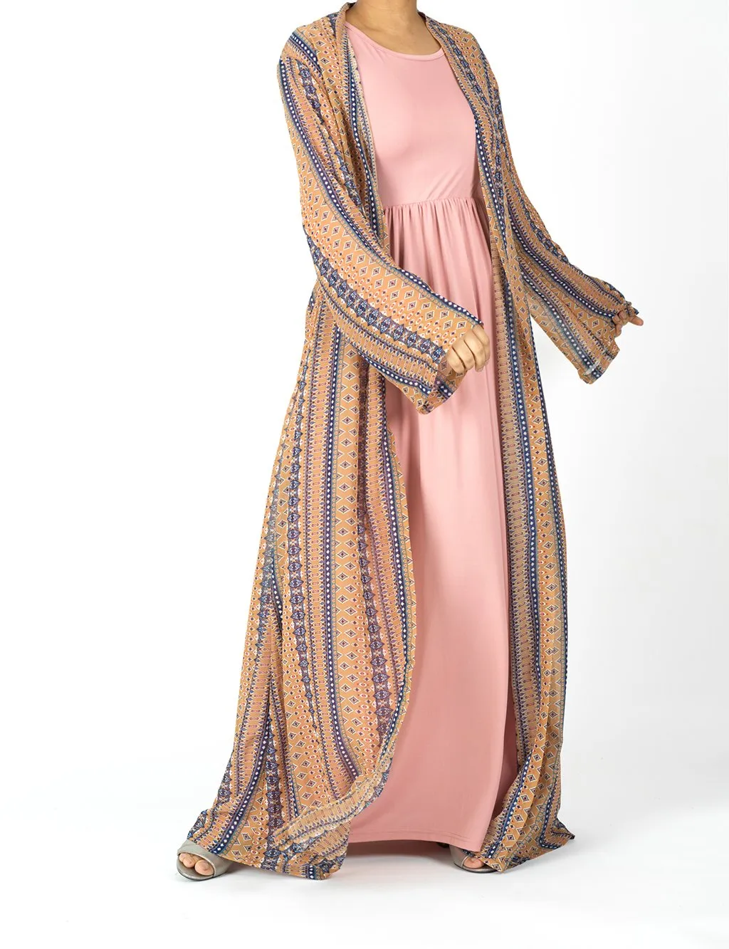 Tan Boho print Maxi Cardigan