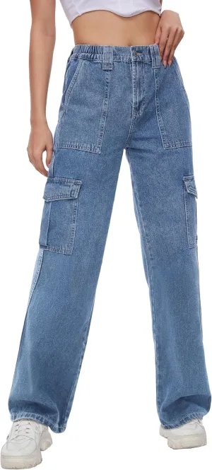 Tapata Women's 26"/28"/30"/32"/34" Cargo Jeans Straight Leg Short Petite Regular Tall Denim Relaxed Y2K Pants