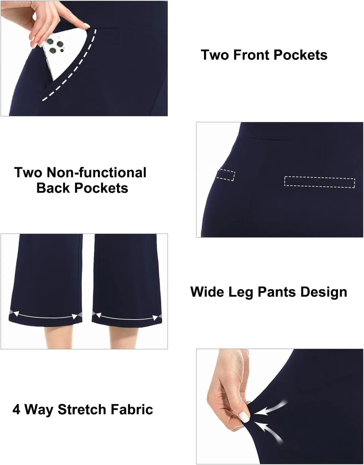 Tapata Women's Wide Leg Cropped Pants Stretchy Pull On Mid Rise Slacks for Business Casual Capris with Pockets