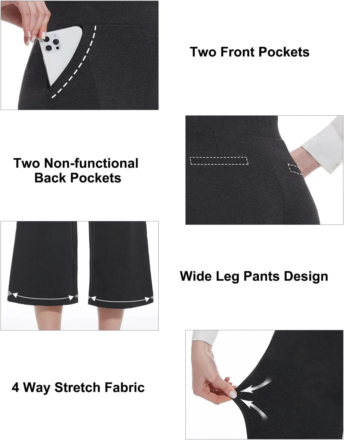 Tapata Women's Wide Leg Cropped Pants Stretchy Pull On Mid Rise Slacks for Business Casual Capris with Pockets