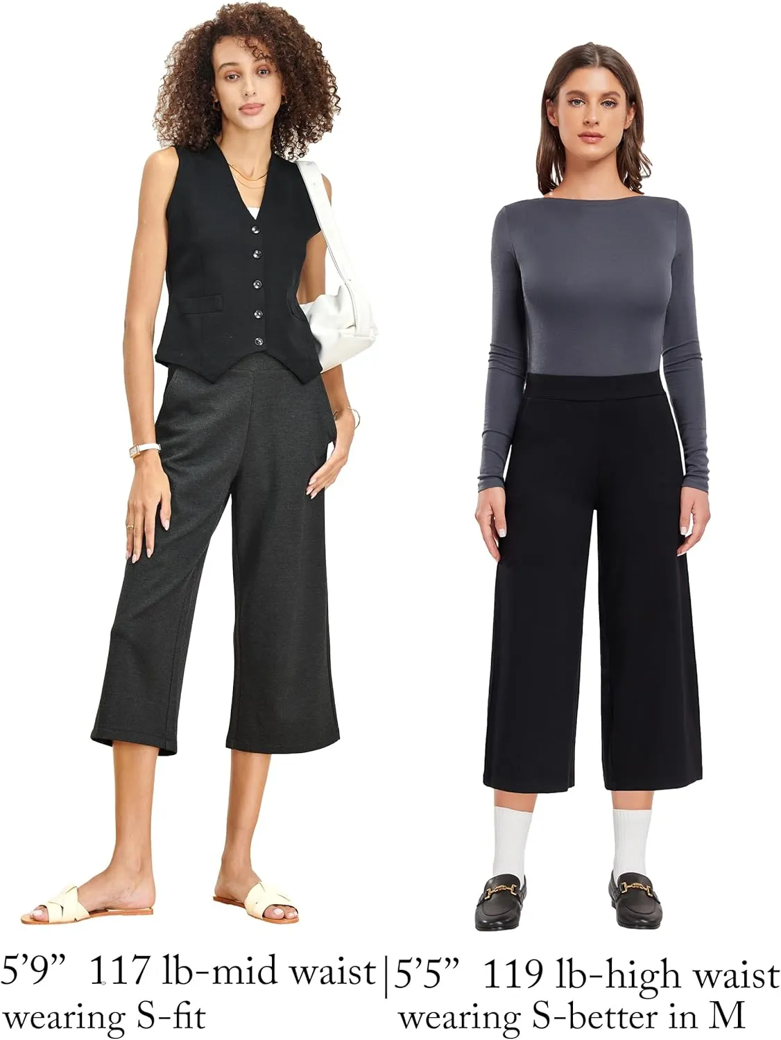 Tapata Women's Wide Leg Cropped Pants Stretchy Pull On Mid Rise Slacks for Business Casual Capris with Pockets