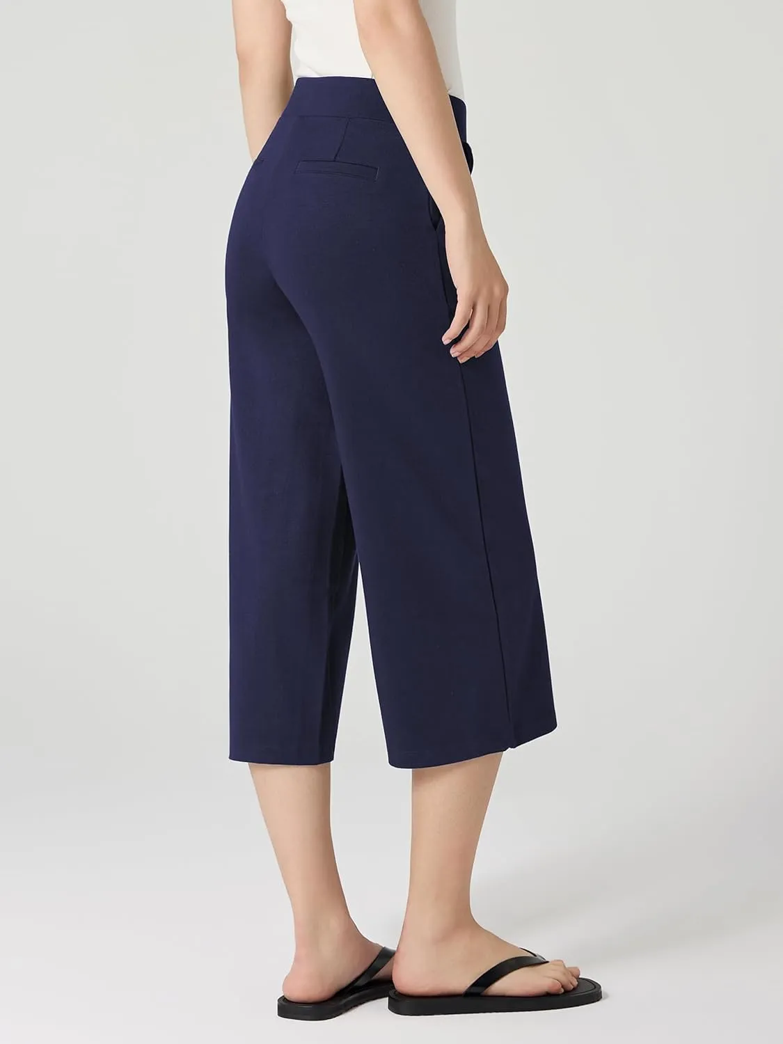 Tapata Women's Wide Leg Cropped Pants Stretchy Pull On Mid Rise Slacks for Business Casual Capris with Pockets