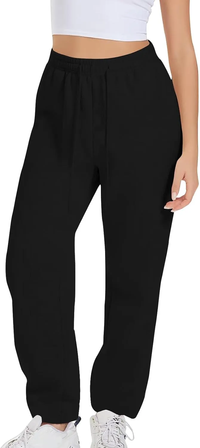 TARIENDY Women's High Waist Pants Casual Solid Color Sports Trousers Elastic-Lace-Up Sweatpants Comfy Long Pant with Pocket