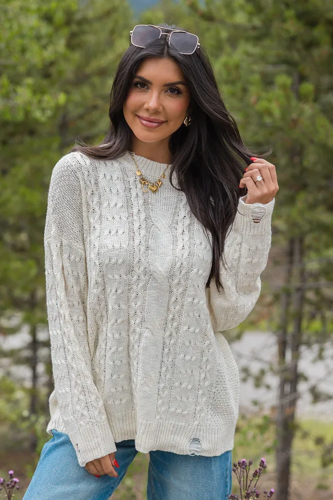 That's The Spirit Ivory Cable Distressed Oversized Sweater