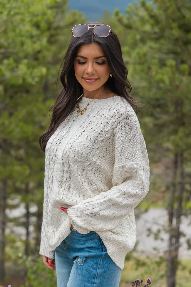 That's The Spirit Ivory Cable Distressed Oversized Sweater