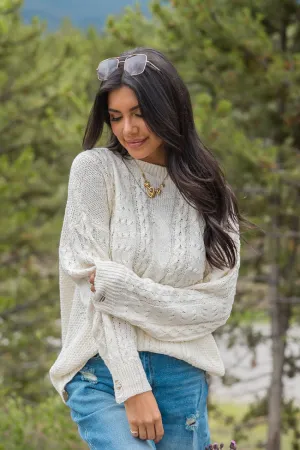 That's The Spirit Ivory Cable Distressed Oversized Sweater