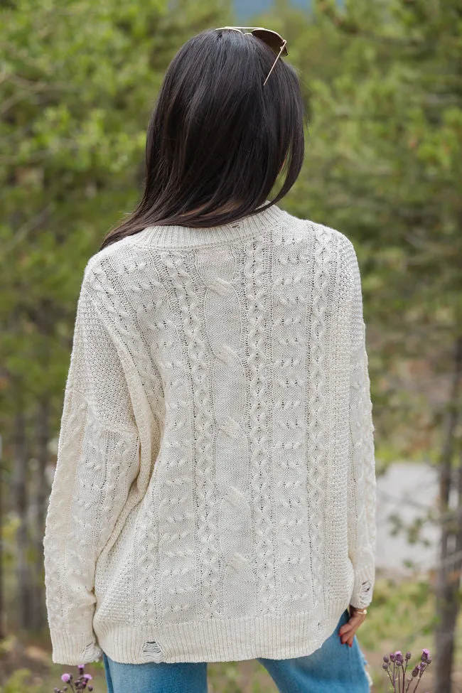 That's The Spirit Ivory Cable Distressed Oversized Sweater