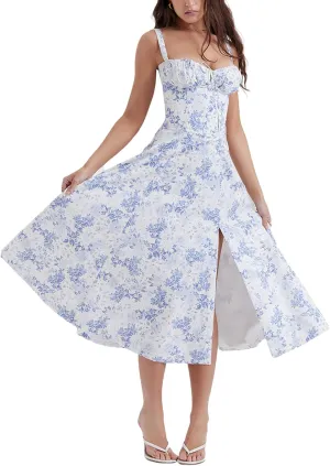 TICBRY Print Bustier Dress Women Sexy Strap Backless Slim Maxi Dress Summer Elegant Sleeveless Evening Club Party Sundress