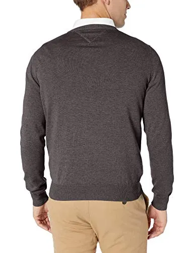 Tommy Hilfiger Men's Cotton V Neck Sweater, Asphalt Heather, X-Large