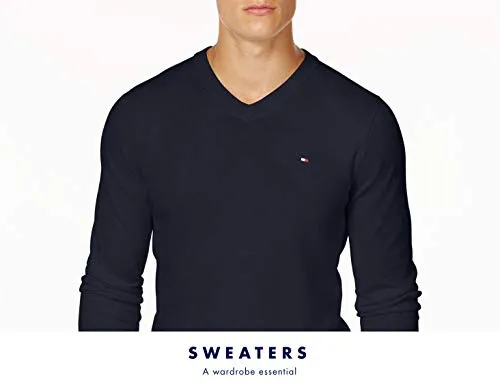 Tommy Hilfiger Men's Cotton V Neck Sweater, Asphalt Heather, X-Large
