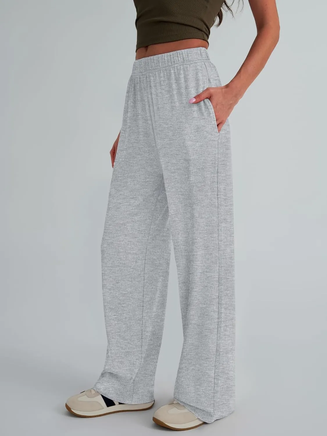 Trendy Queen Womens Wide Leg Pants Sweatpants Comfy Lounge Baggy Flowy Ribbed Pajama Pants Fall Fashion Clothes Outfits 2025