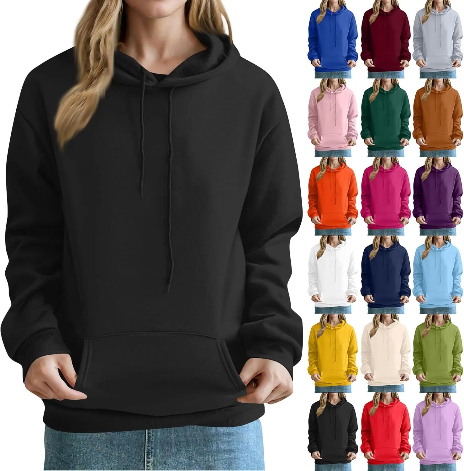 Tunic Hoodies for Women Drawstring Fleece Lined Oversized Sweatshirt Drop Shoulder Casual Hooded Sweatshirts w/Pocket