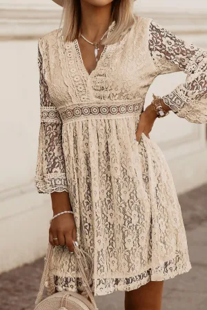 Ultra-Feminine Three-Quarter Sleeve Lace Mini Dress