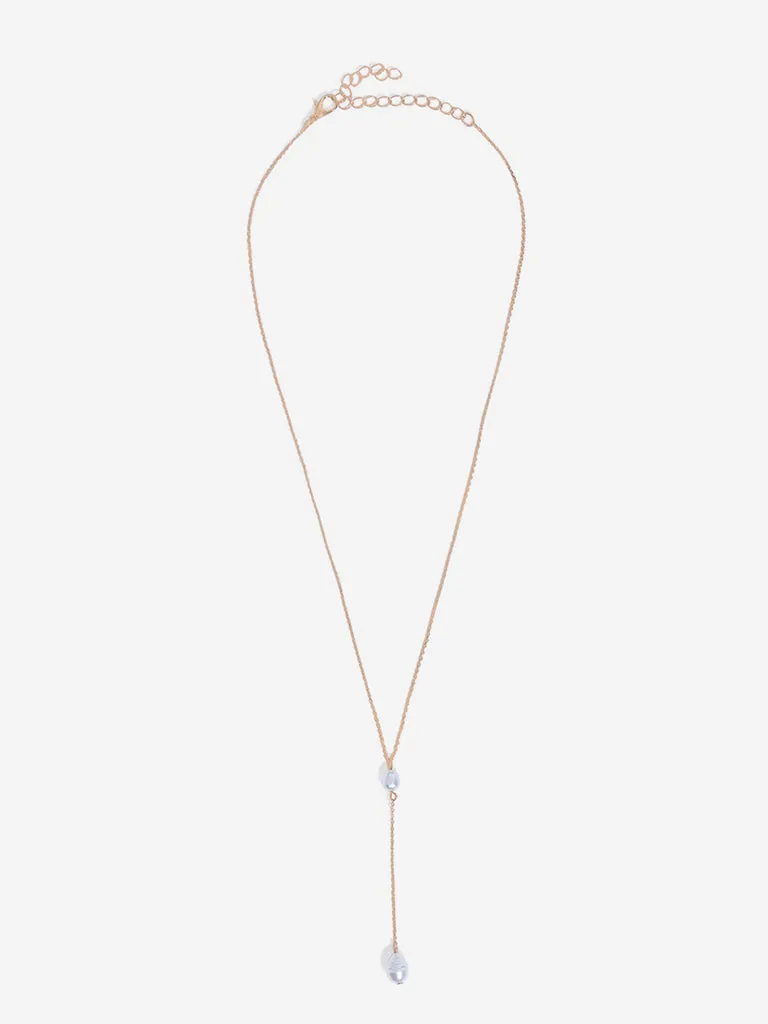 Westside Accessories Gold Pearl Y-Chain Necklace