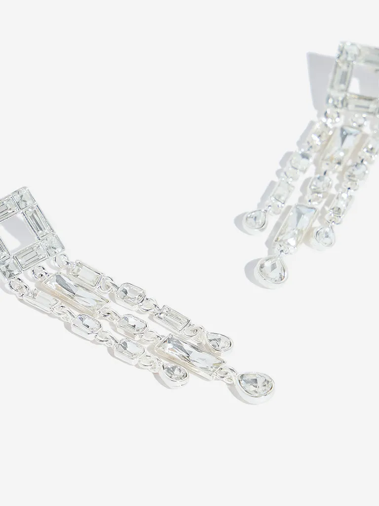 Westside Accessories Silver Baguette Three Lines Dangler Earrings