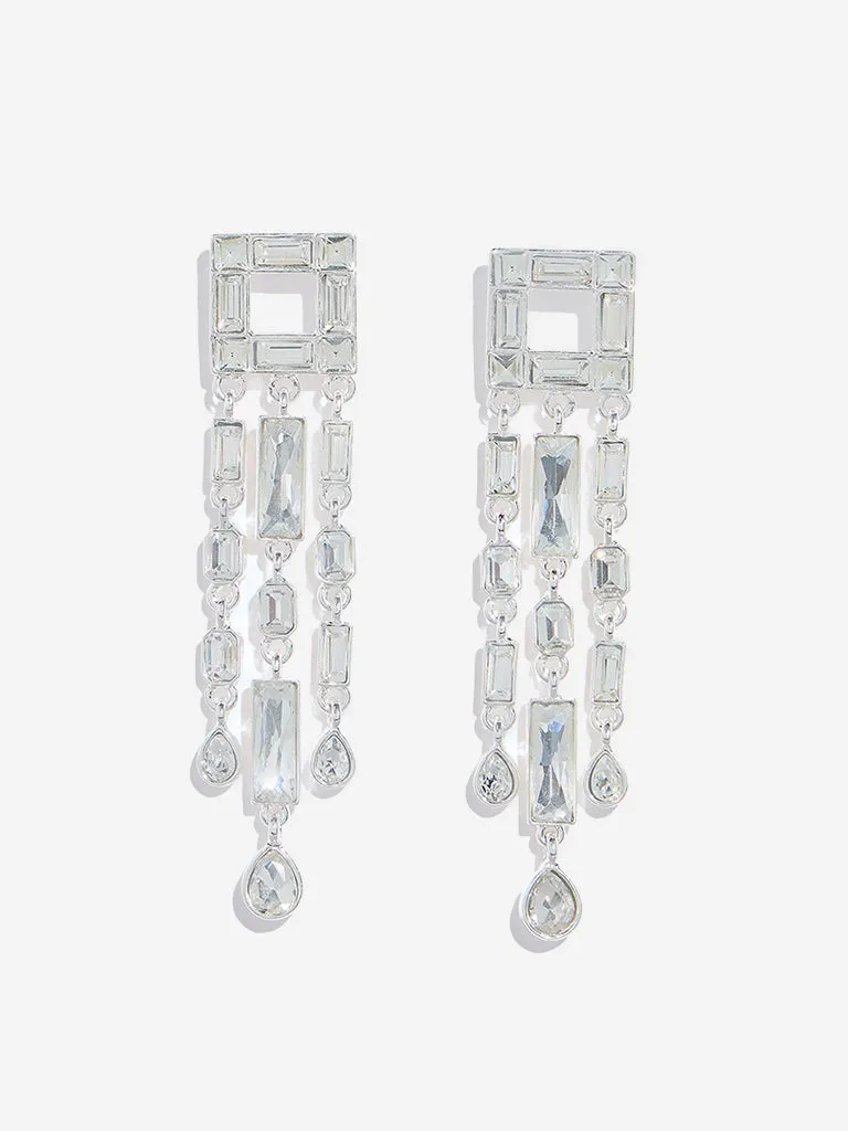 Westside Accessories Silver Baguette Three Lines Dangler Earrings