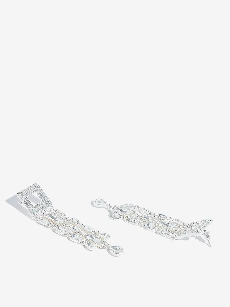 Westside Accessories Silver Baguette Three Lines Dangler Earrings