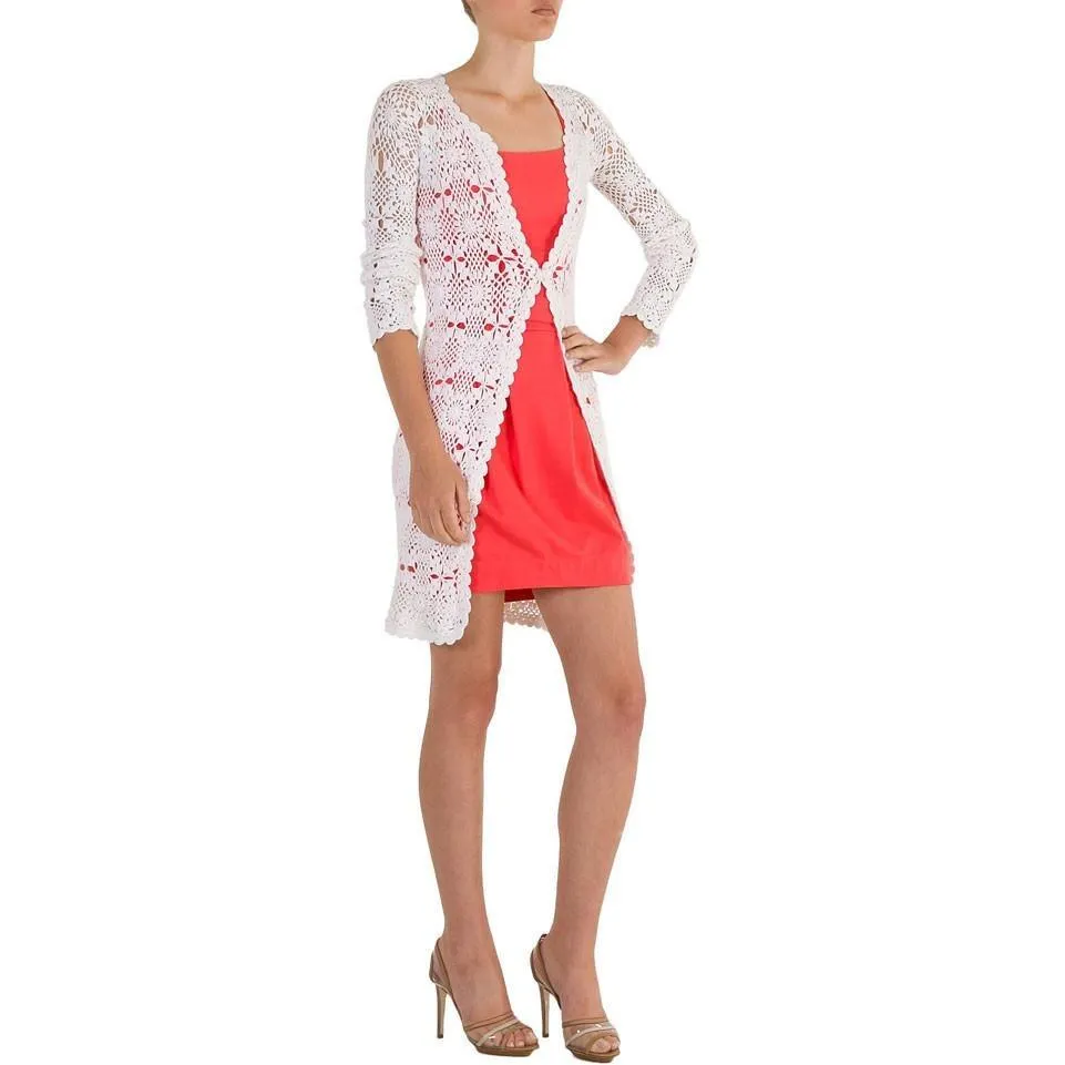 White long crochet  cardigan long sleeves