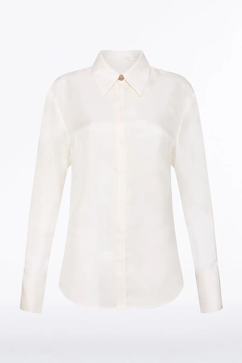 WHITE SILK TWILL RELAXED SHIRT