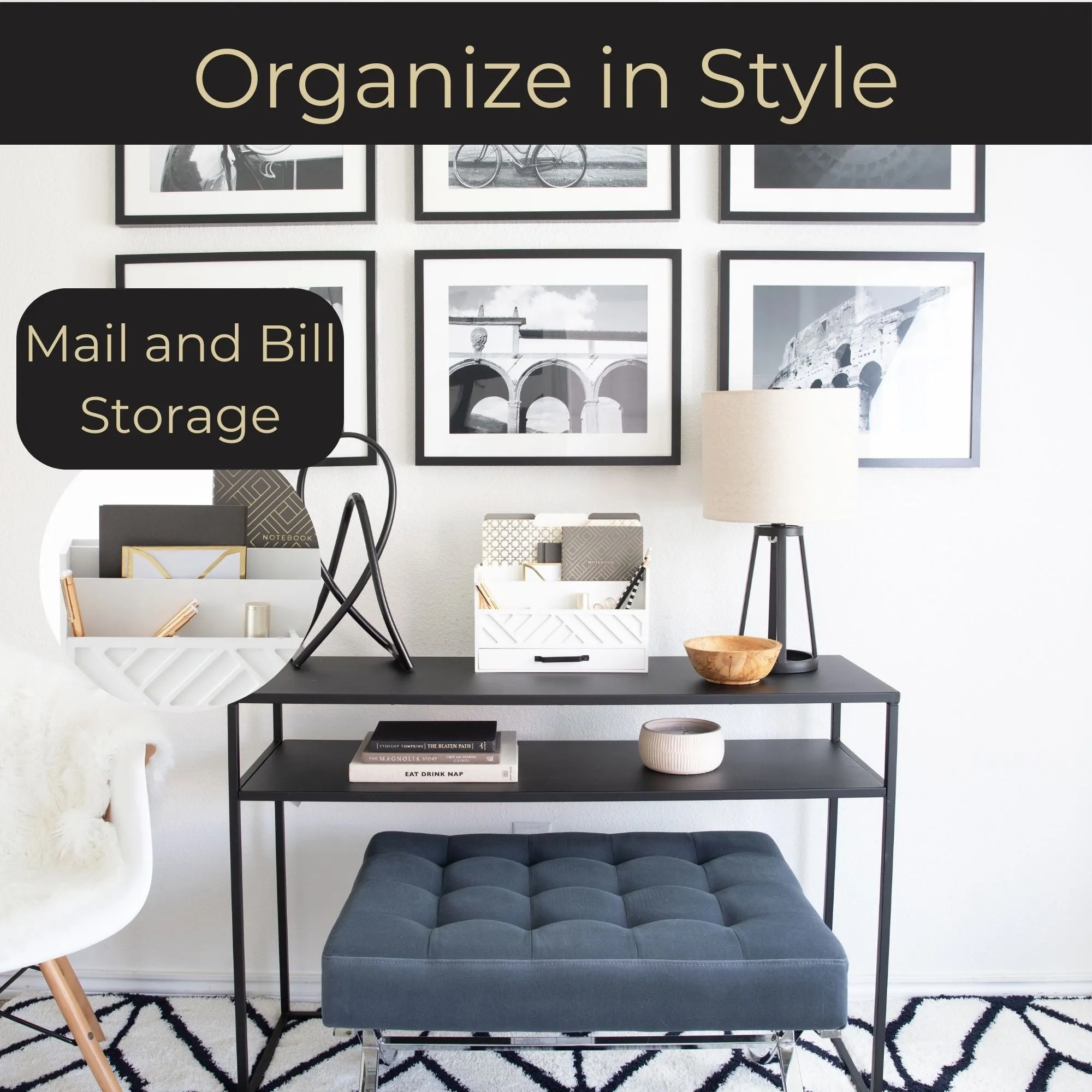 White Wooden Mail Organizer with Drawer