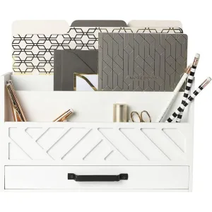 White Wooden Mail Organizer with Drawer