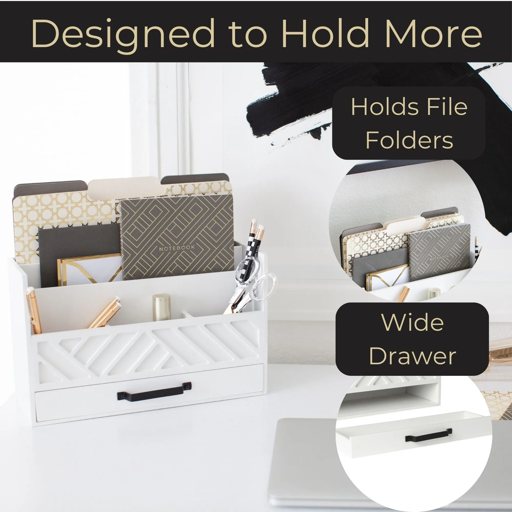 White Wooden Mail Organizer with Drawer