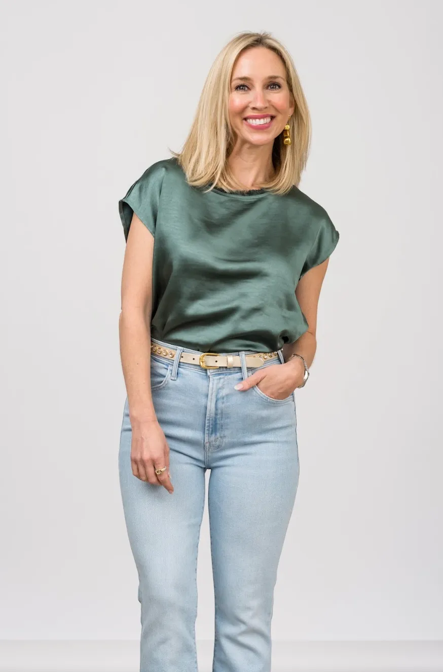Willow Satin Top in Exotic Green