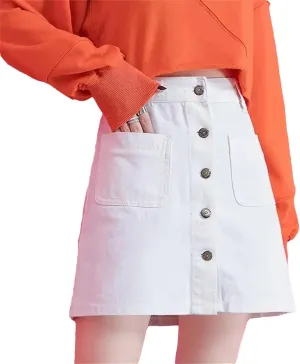 Woman Denim Skirt Vintage Harajuku Style Elegant A-Line Skirt High Waisted Casual Skirt with Pocket