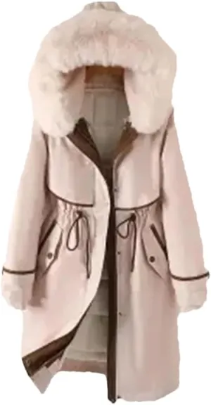 Woman Parker Cotton-Padded Jacket Long Liner Detachable Coat Waist Thick Warm Cotton-Padded Jacket Outwear white XL