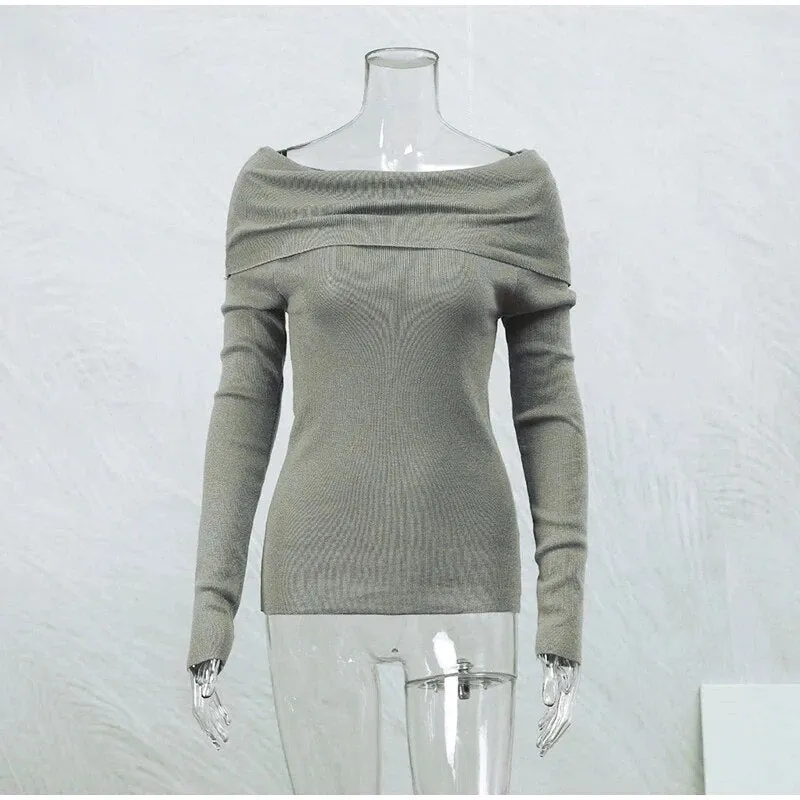 Women Elegant Long Sleeve Off Shoulder Sweaters