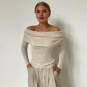 Women Elegant Long Sleeve Off Shoulder Sweaters