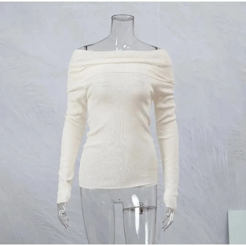 Women Elegant Long Sleeve Off Shoulder Sweaters