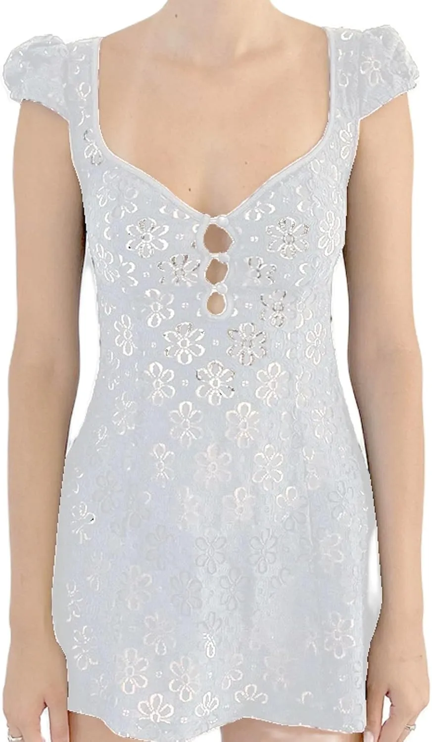 Women Lace Short Bodycon Dresses Vintage Ruffle A-Line Mini Dress Elegant Backless White Sundress Y2K Clubwear