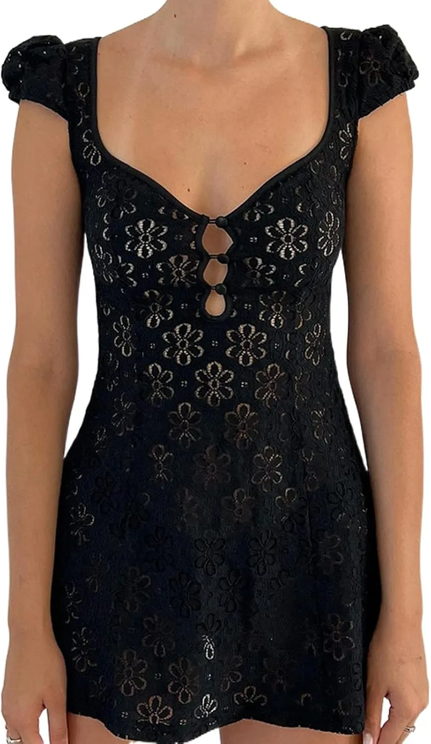 Women Lace Short Bodycon Dresses Vintage Ruffle A-Line Mini Dress Elegant Backless White Sundress Y2K Clubwear