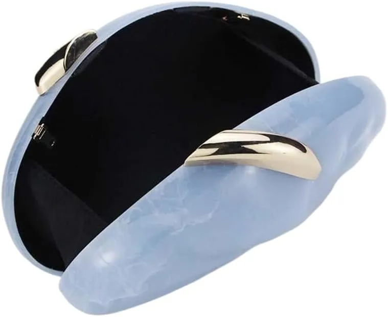 Women Metal Decor Egg Acrylic Clutch Chic Marbling Evening Bag Shell Purse Crossbody Bag for Party Prom Casual