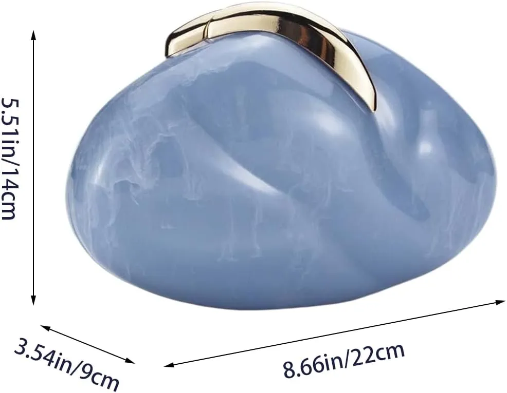 Women Metal Decor Egg Acrylic Clutch Chic Marbling Evening Bag Shell Purse Crossbody Bag for Party Prom Casual