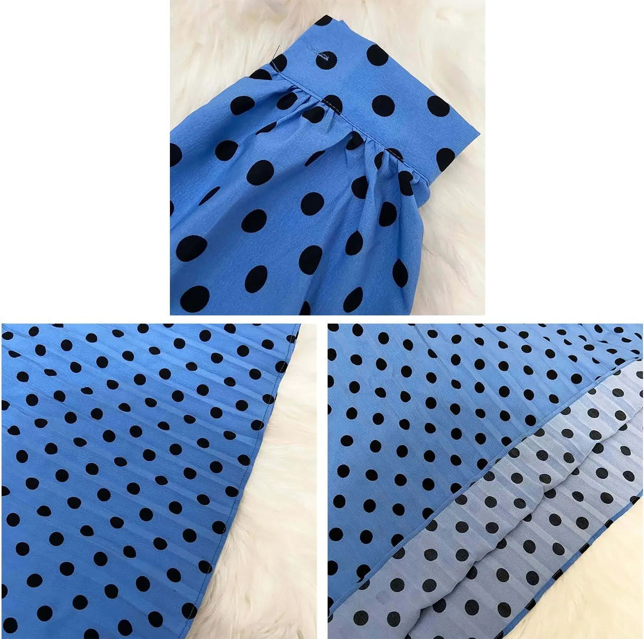 Women Polka Dots Pleated Dress Party Elegant 3/4 Sleeve Mock Neck Flowy Midi Cocktail Dresses with Belt Plus Size