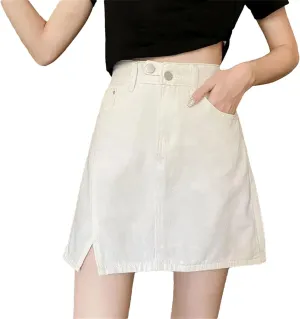 Women Slit Mini Jeans Skirts Vintage Casual Elegant A-Line Skirt Summer High Waisted Bodycon Skirt