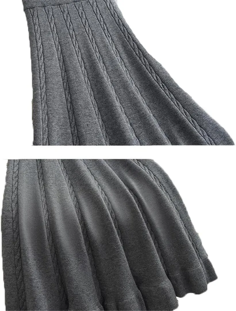 Women Solid High Waist Pleated Skirt Halloween Vintage Midi Skirt Office Work Warm Skirt