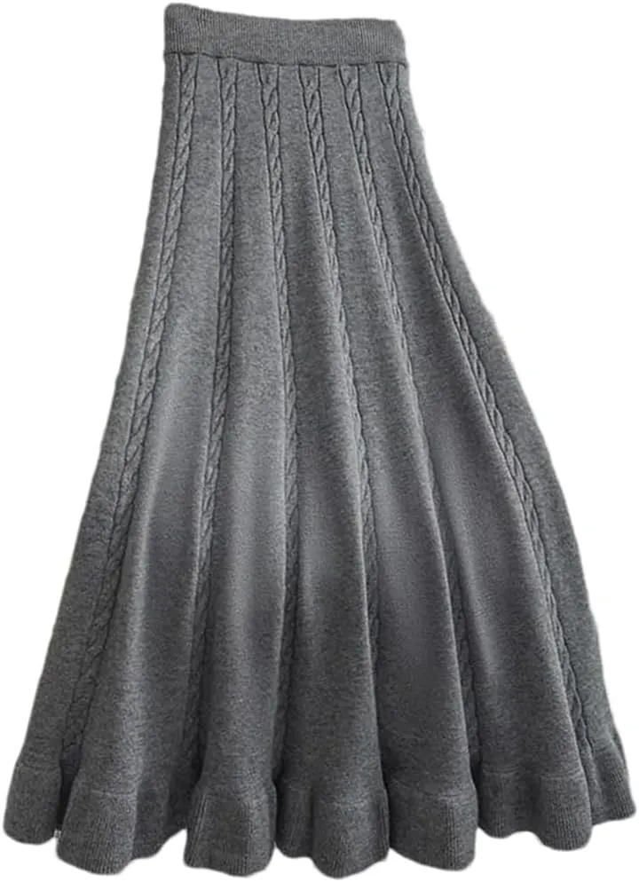 Women Solid High Waist Pleated Skirt Halloween Vintage Midi Skirt Office Work Warm Skirt