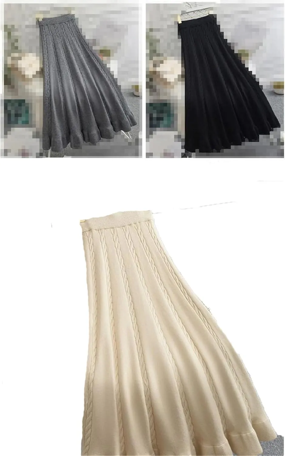 Women Solid High Waist Pleated Skirt Halloween Vintage Midi Skirt Office Work Warm Skirt