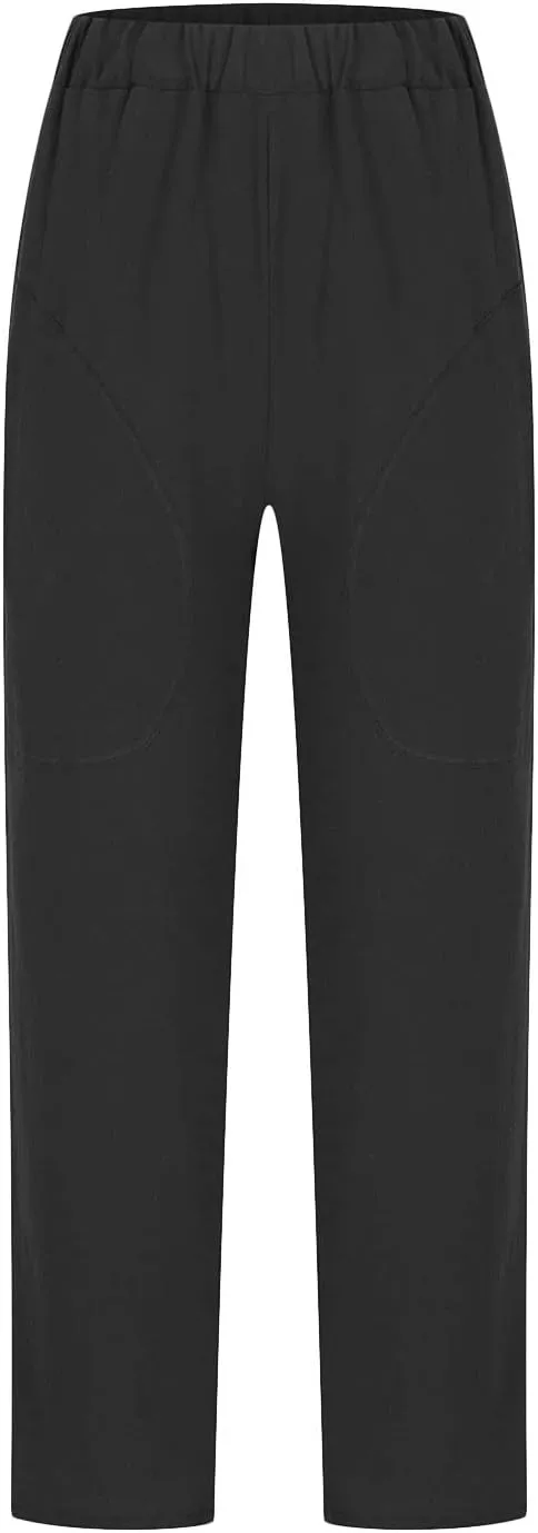 Womens Casual Cotton Tapered Capri Cargo Pants Loose Elastic Waist Straight Ankle Cropped Trouser Slacks with Pockets