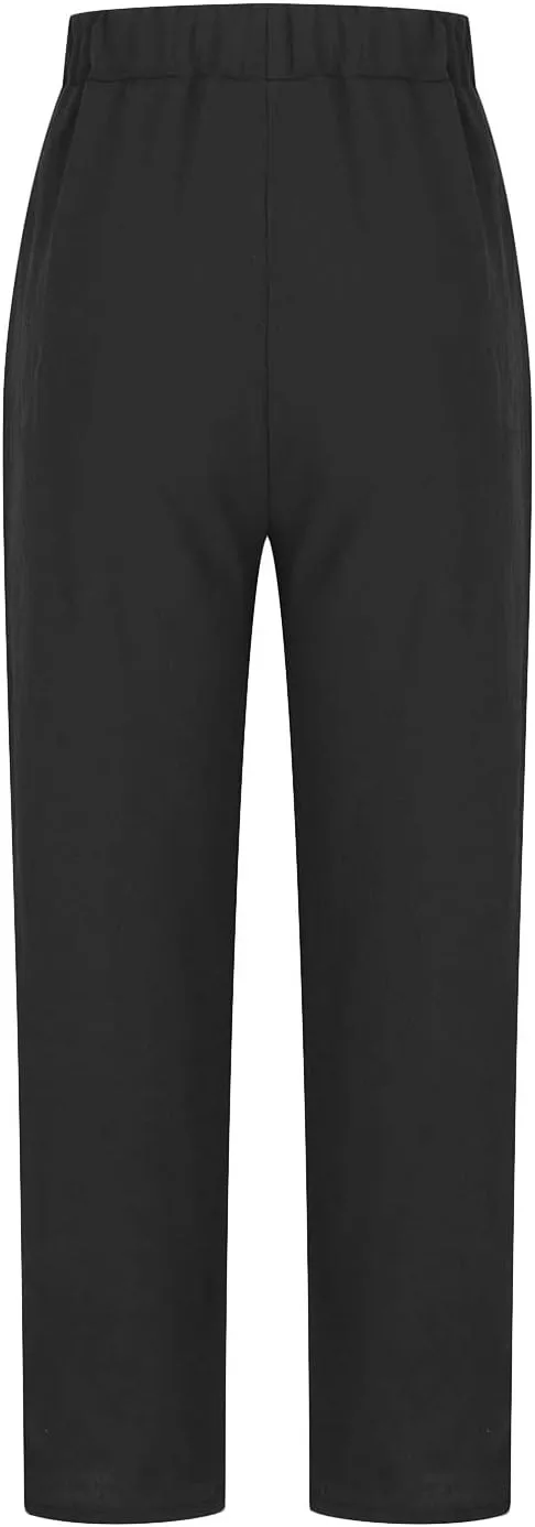 Womens Casual Cotton Tapered Capri Cargo Pants Loose Elastic Waist Straight Ankle Cropped Trouser Slacks with Pockets