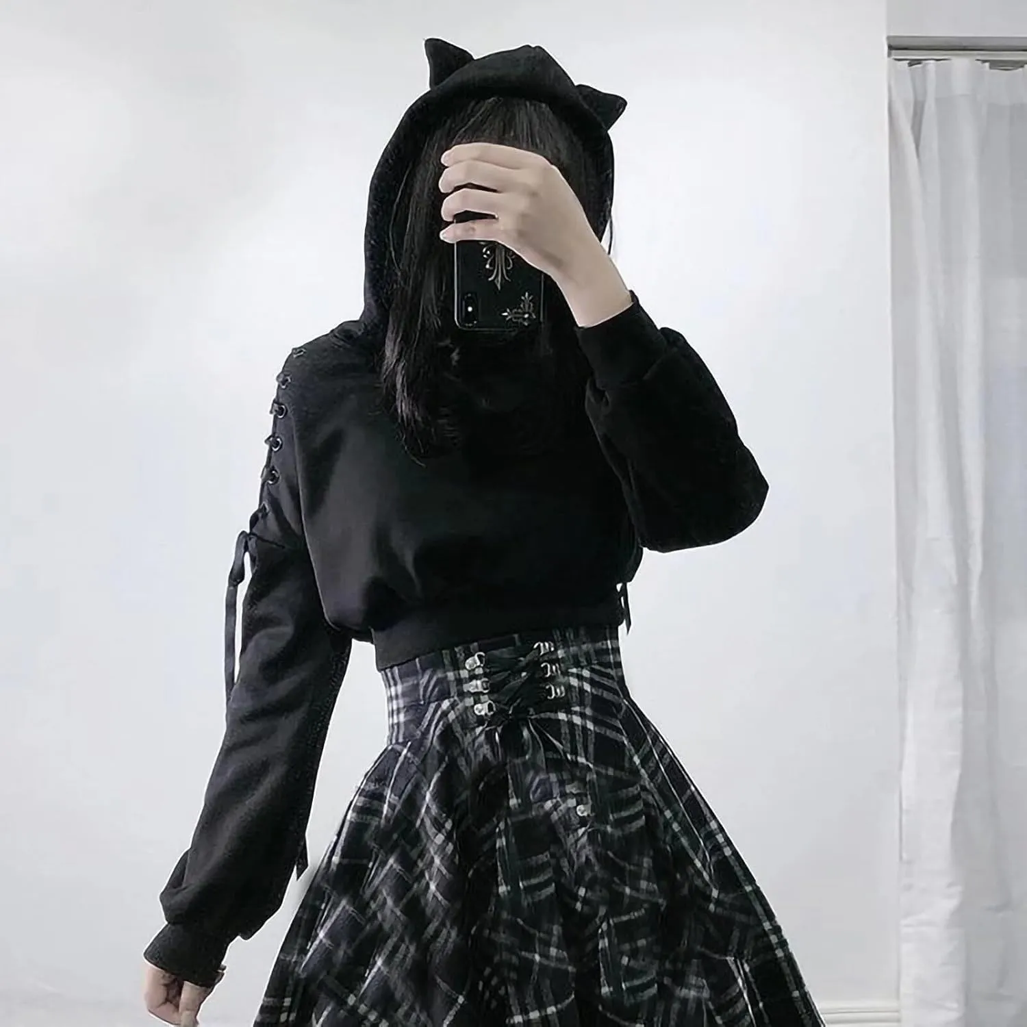 Women's Cat Ear Hoodie Pullover Long Sleeve Off Shoulder Cute Crop Top Hoodies Sweatshirt